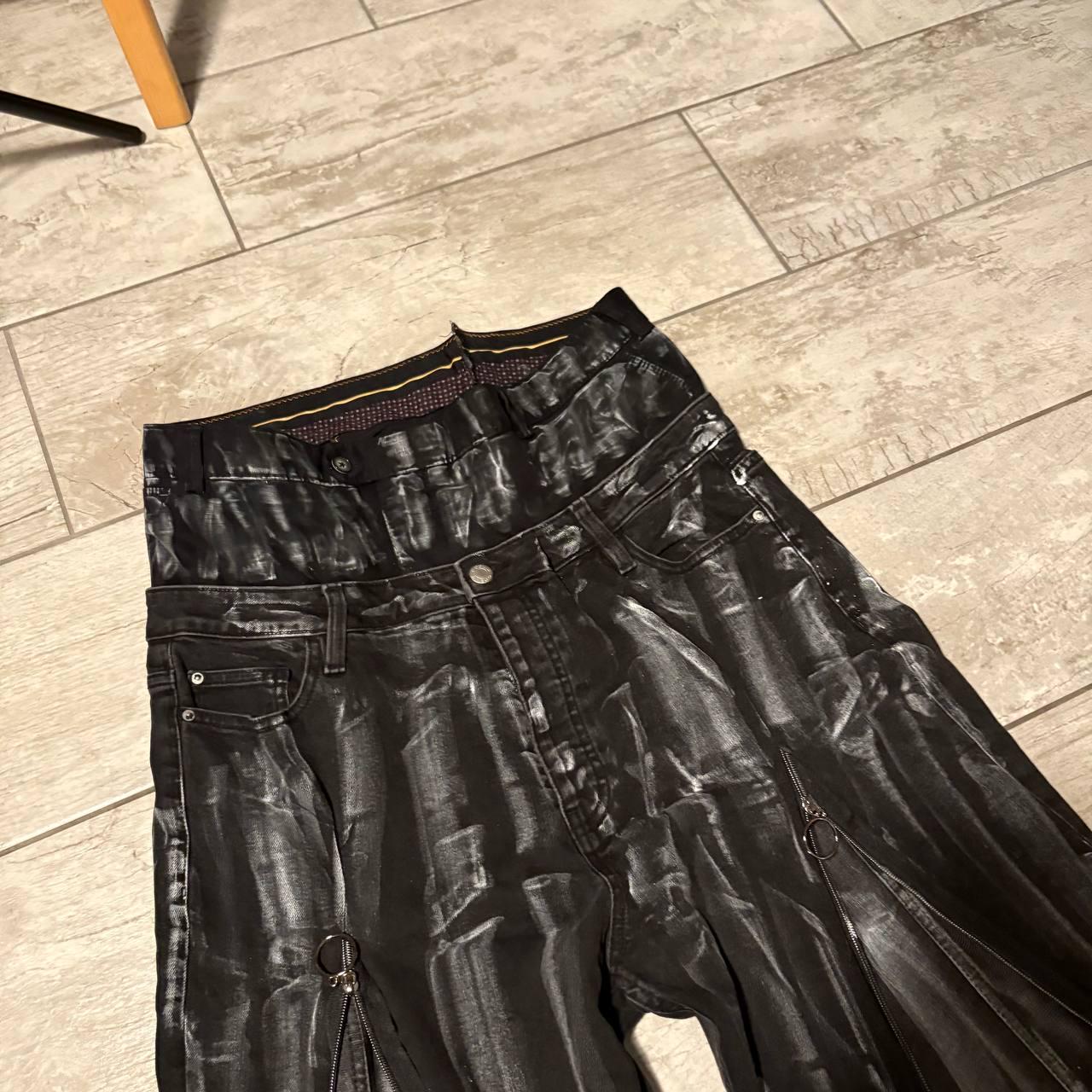 Ręcznie robione czarne spodnie baggy: Punk Goth Cyber Y2K z podwójnym paskiem