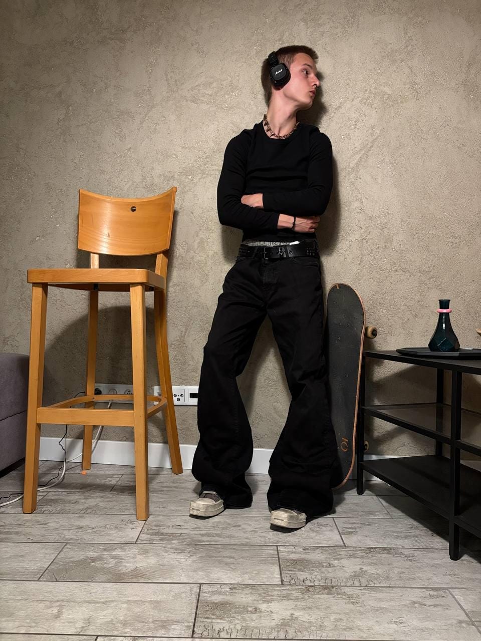 Ręcznie robione czarne rozszerzane dżinsy: Y2K Goth Punk Grunge