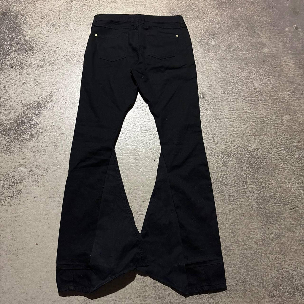 Czarne, rozszerzane, luźne, ręcznie robione jeansy: Y2K Goth Punk Streetwear