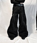 Ręcznie robione czarne spodnie z szerokimi nogawkami i suwakiem: Goth Punk Y2K Streetwear