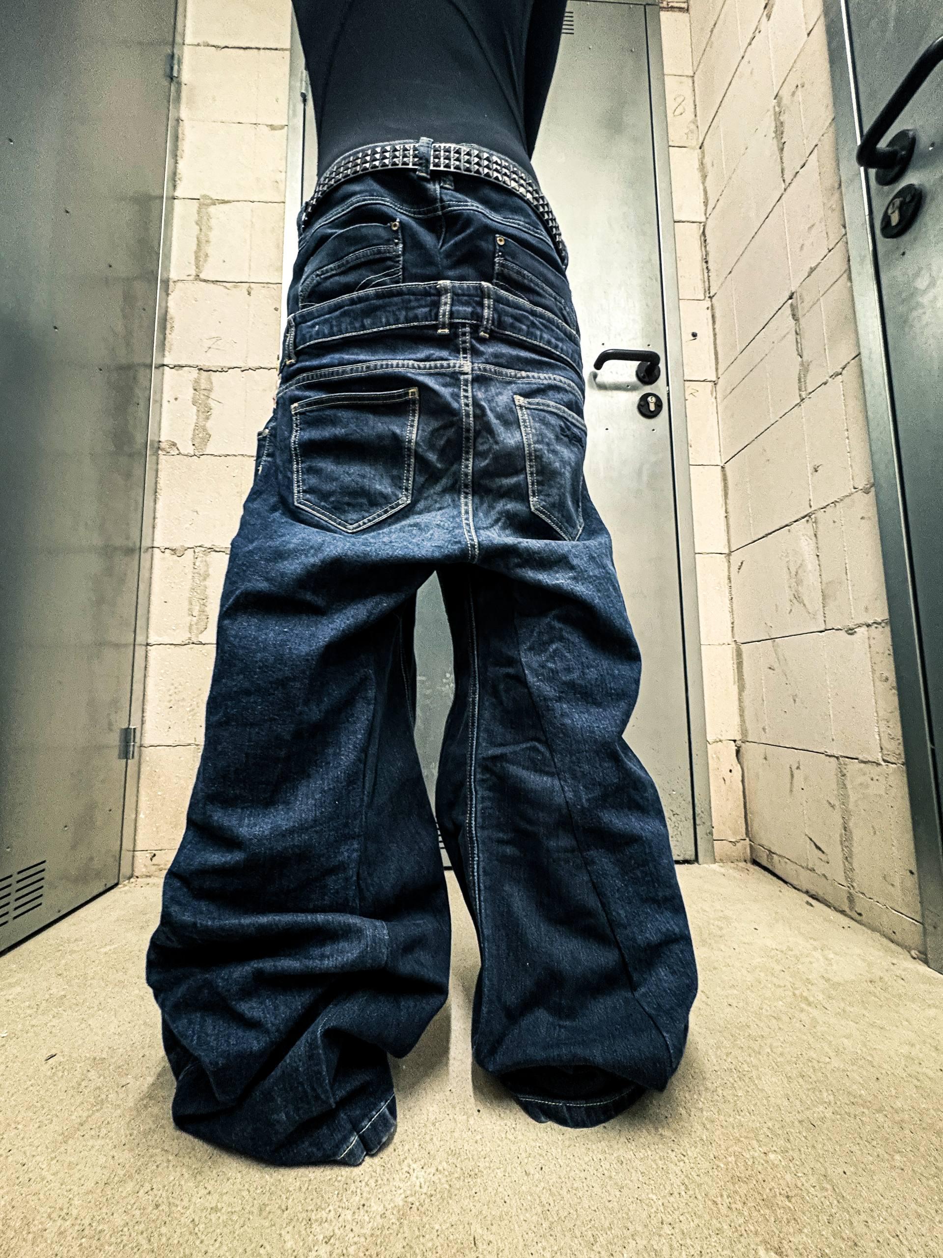 Niebieskie, szerokie, ręcznie robione jeansy: Y2K Goth Punk Alt Streetwear