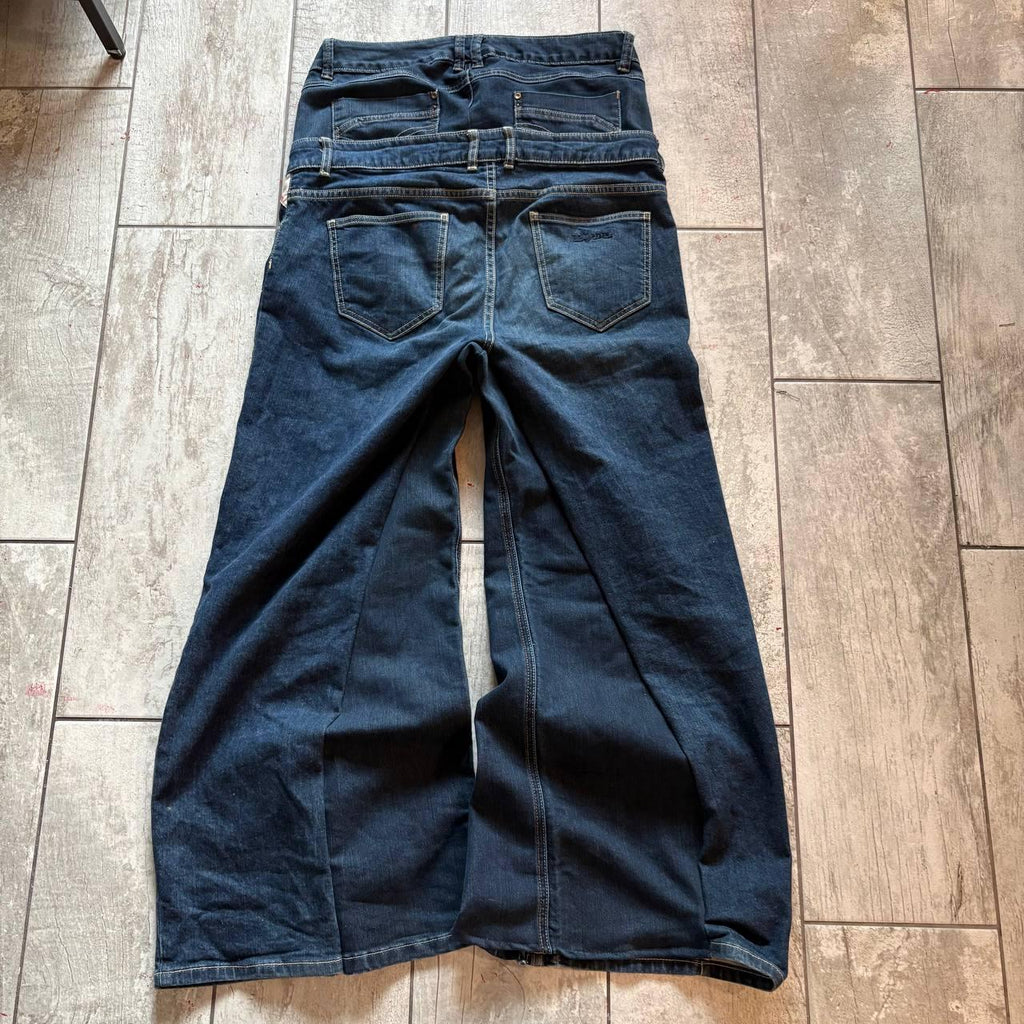 Ręcznie robione jeansy z szerokimi nogawkami: Y2K Goth Grunge Alt Streetwear