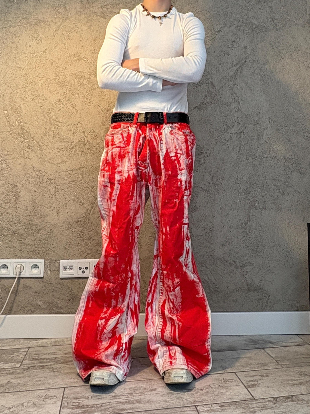 Ręcznie malowane jeansy Bootcut: Streetwear w stylu grunge z epoki Y2K