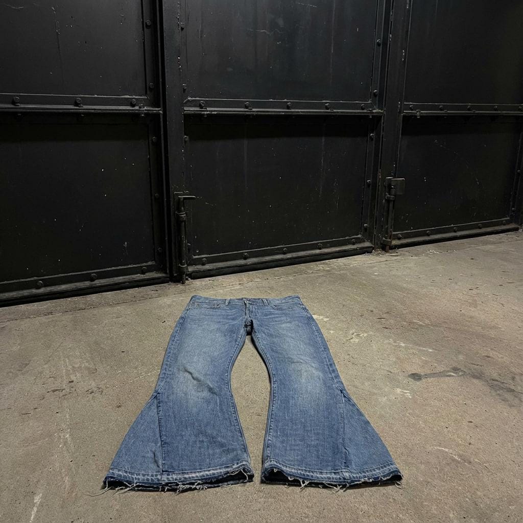 Jasnoniebieskie, spersonalizowane spodnie z szerokimi nogawkami: ręcznie robiony denim w stylu grunge