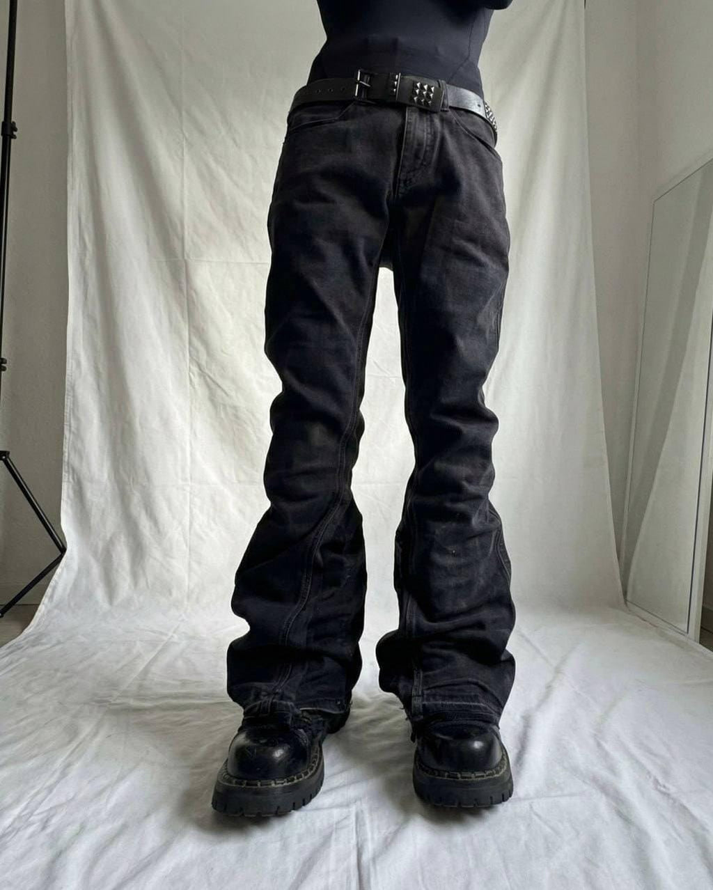 czarne rozszerzane dżinsy Ręcznie robione: Y2K Goth Punk Grunge