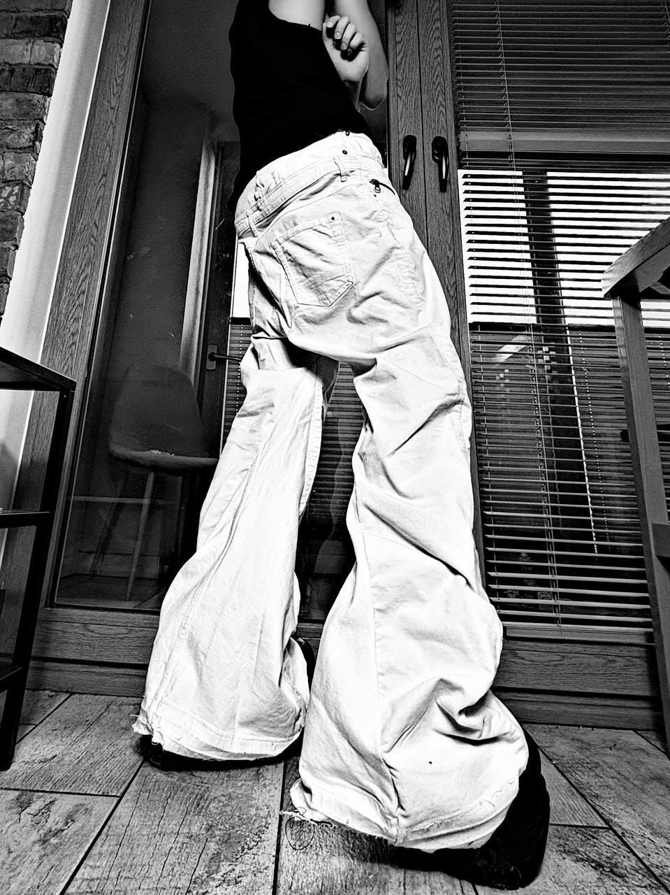 Ręcznie robione białe jeansy z szerokimi nogawkami: Y2K Goth Grunge Streetwear