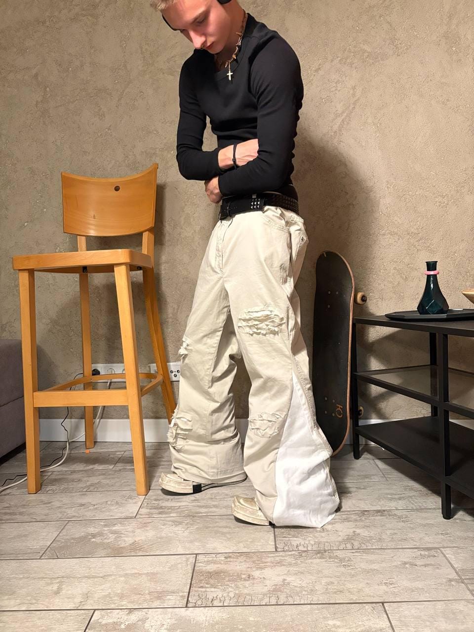 Ręcznie robione spodnie dzwony w stylu gotyckim Y2K: spodnie w stylu streetwear