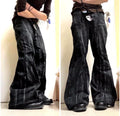 Ręcznie robione woskowane czarne jeansy dzwony: Goth Punk Y2K Streetwear