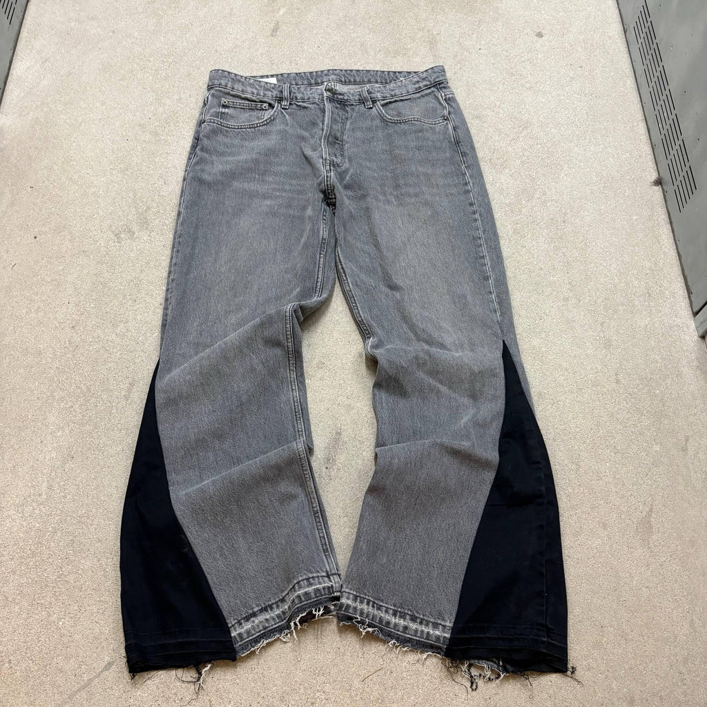 Jeansy Bootcut w kolorze szarym, dzwony, ręcznie robione: Y2K Goth Punk Grunge