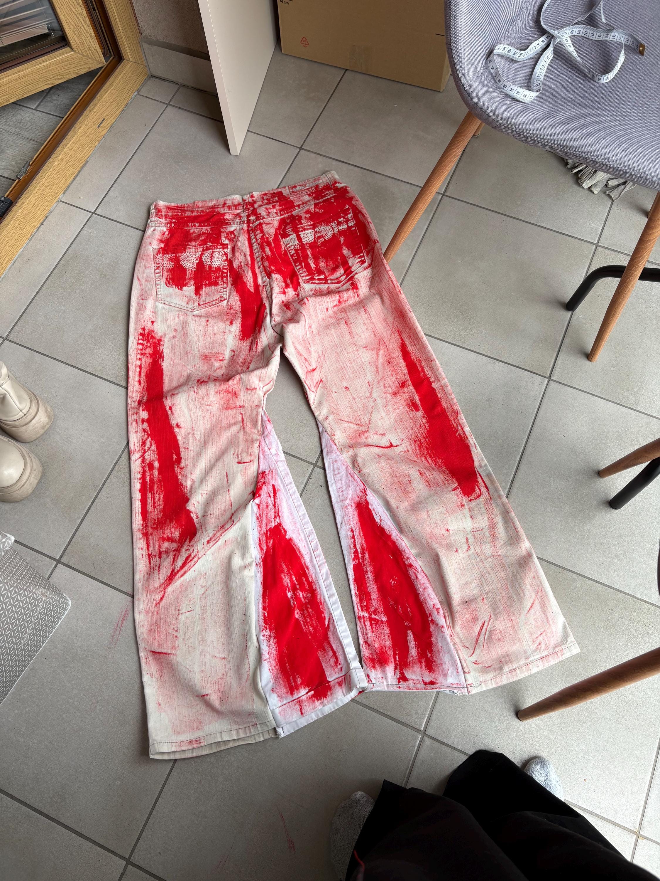 Ręcznie malowane jeansy Bootcut: Streetwear w stylu grunge z epoki Y2K