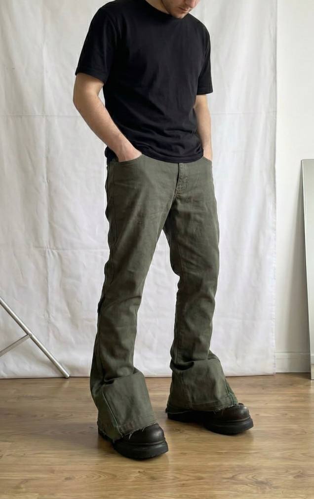 Bootcut Khaki  Flared Jeans Handmade : Y2K Goth Punk Grunge