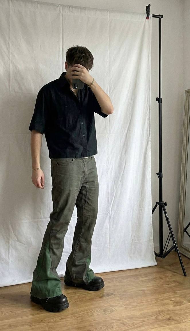 Bootcut Khaki  Flared Jeans Handmade : Y2K Goth Punk Grunge